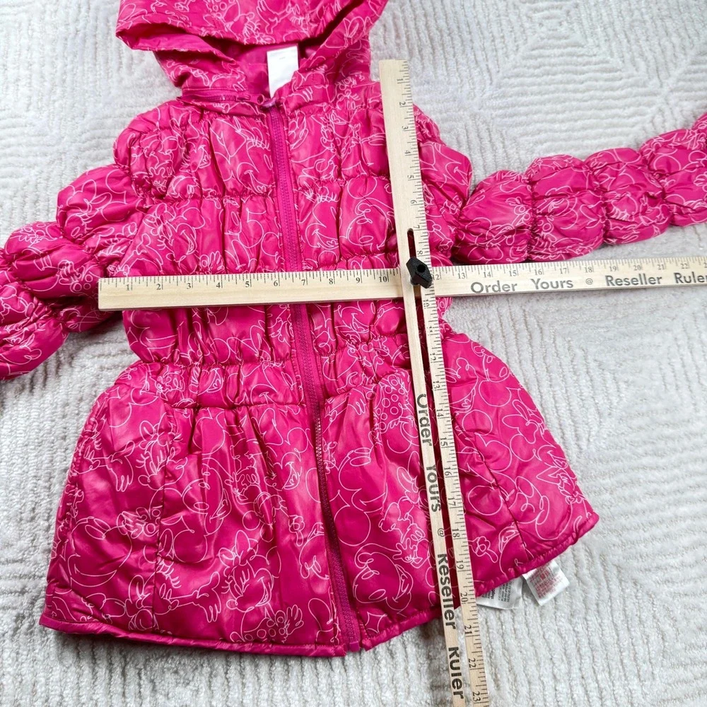 Kids Minnie Mouse Puffer Jacket 13 Hooded Pink White Disney Character Zip Up